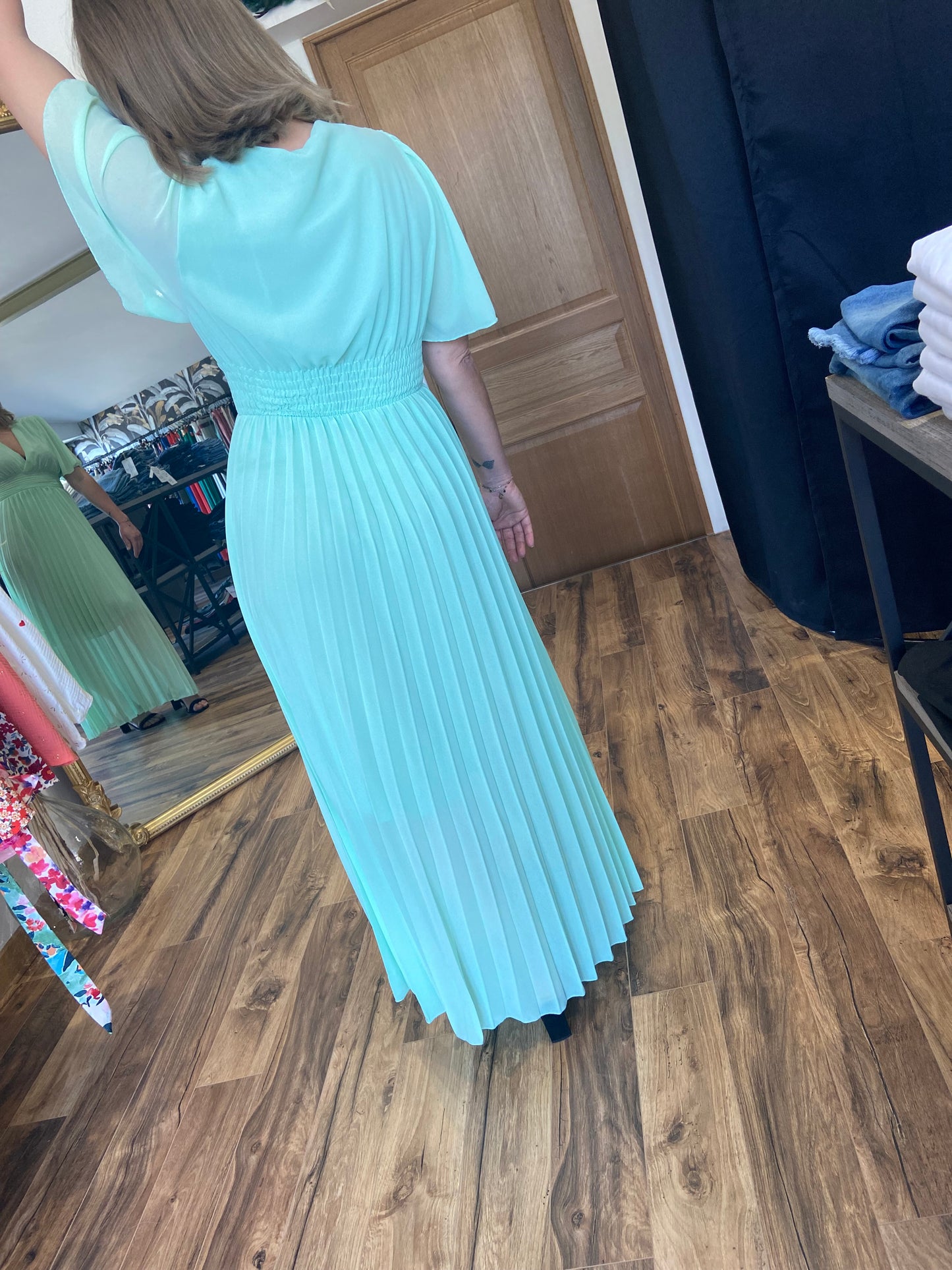 Robe longue Aglaé turquoise