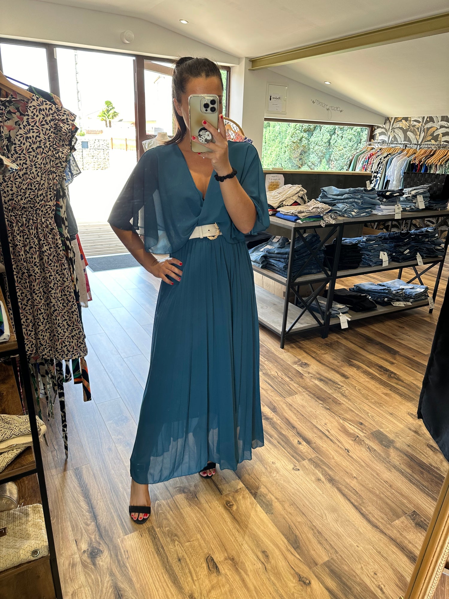 Robe longue Caliope bleu canard