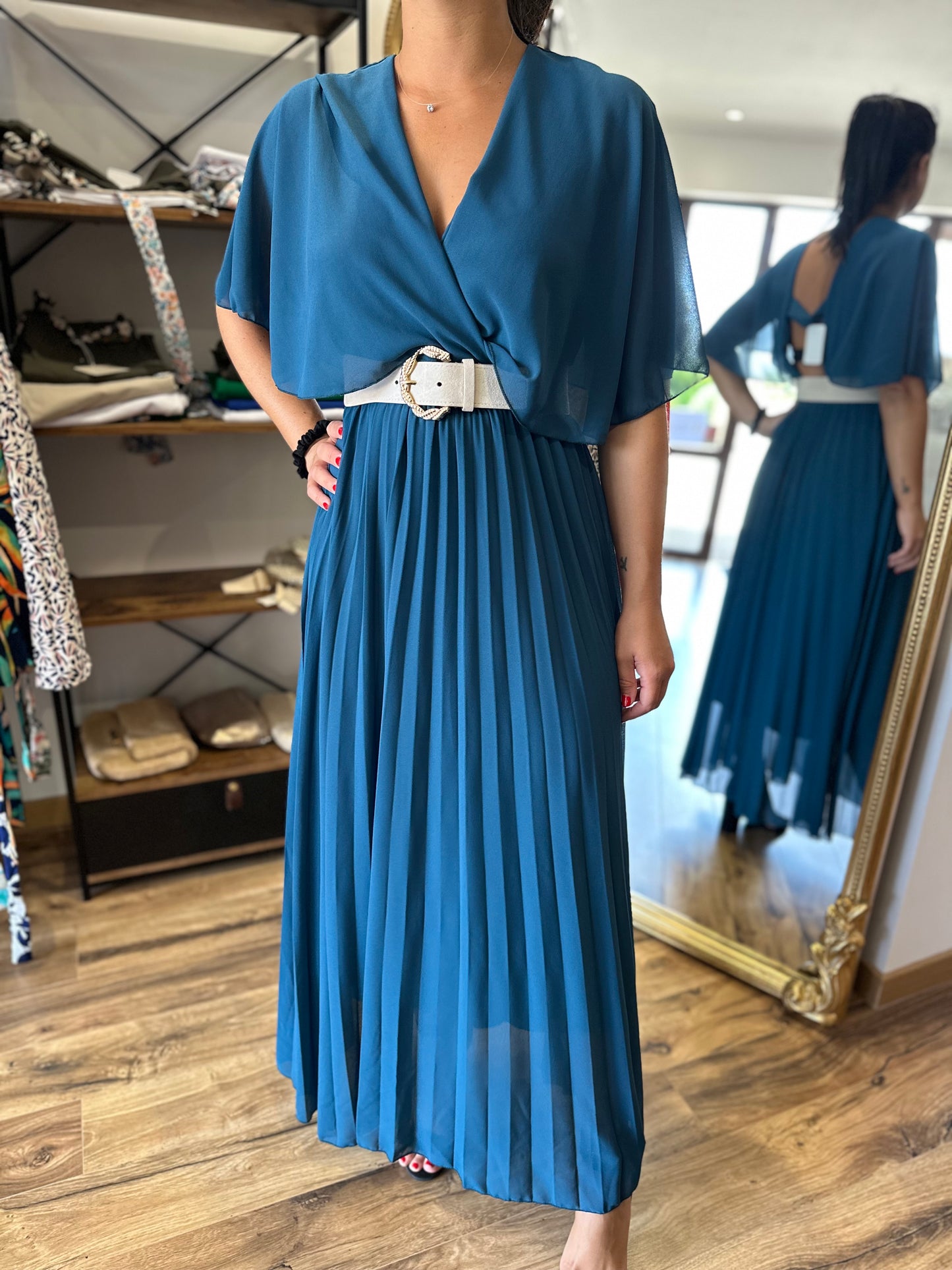 Robe longue Caliope bleu canard