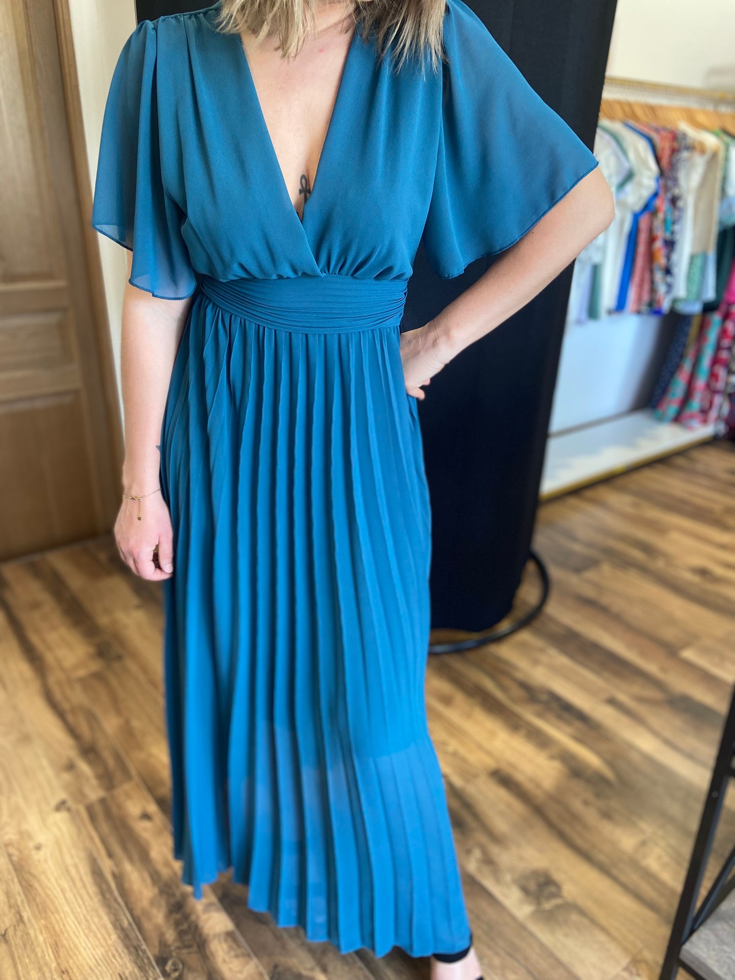 Robe longue Aglaé bleu canard