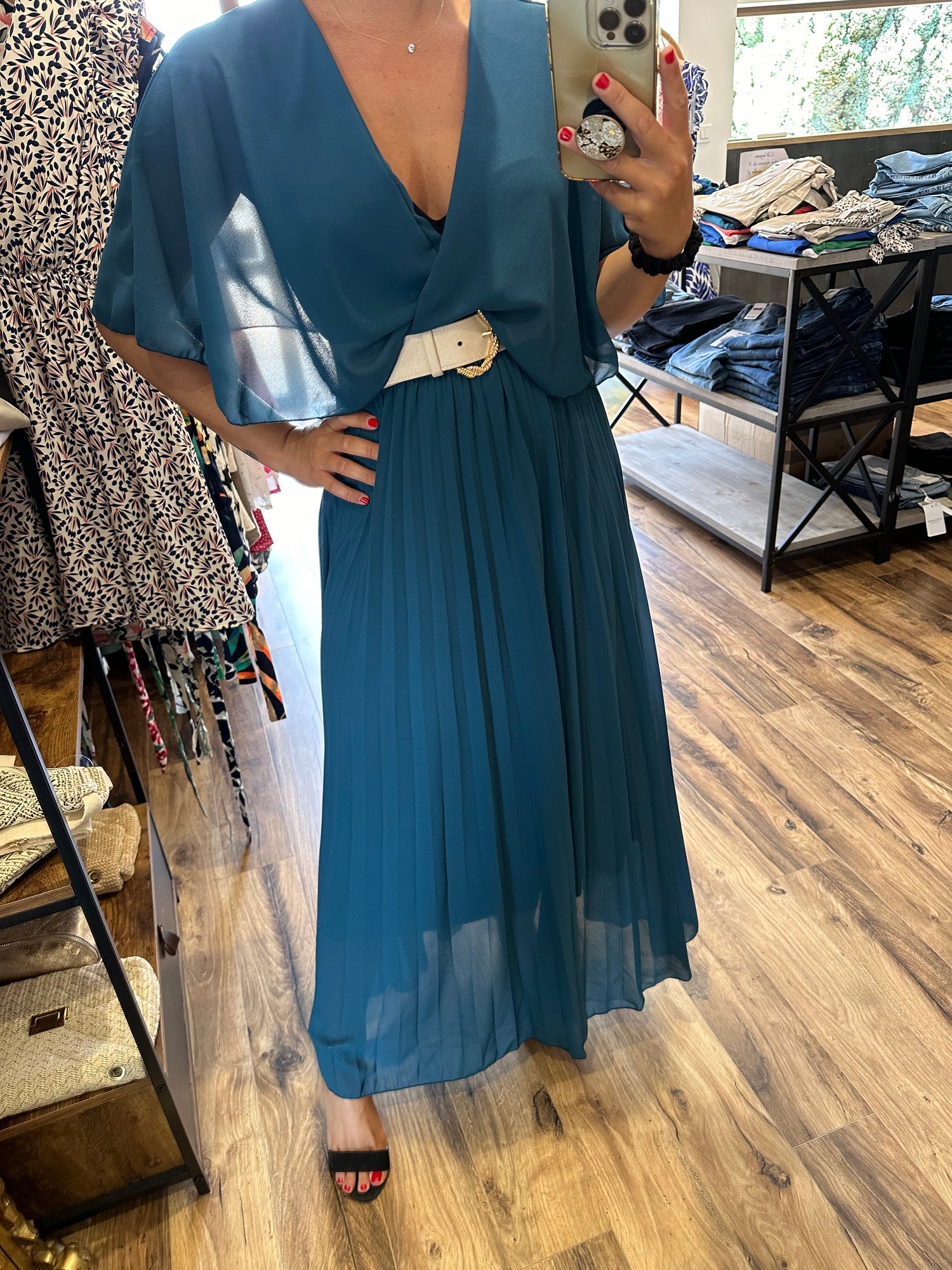 Robe longue Caliope bleu canard