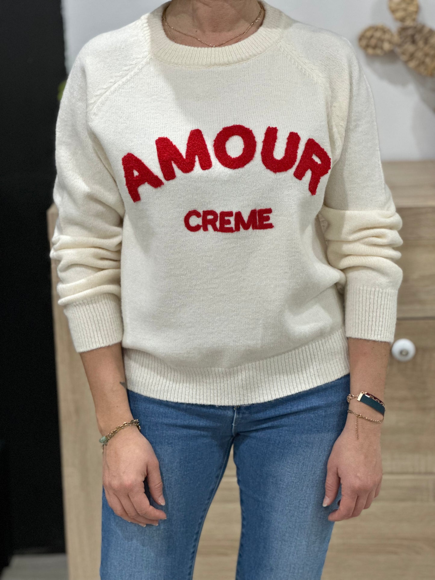 Pull amour crème rouge