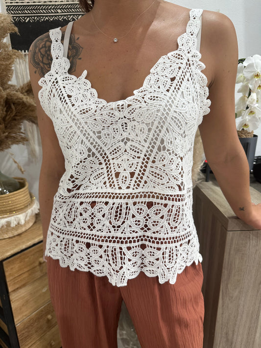 Top crochet blanc