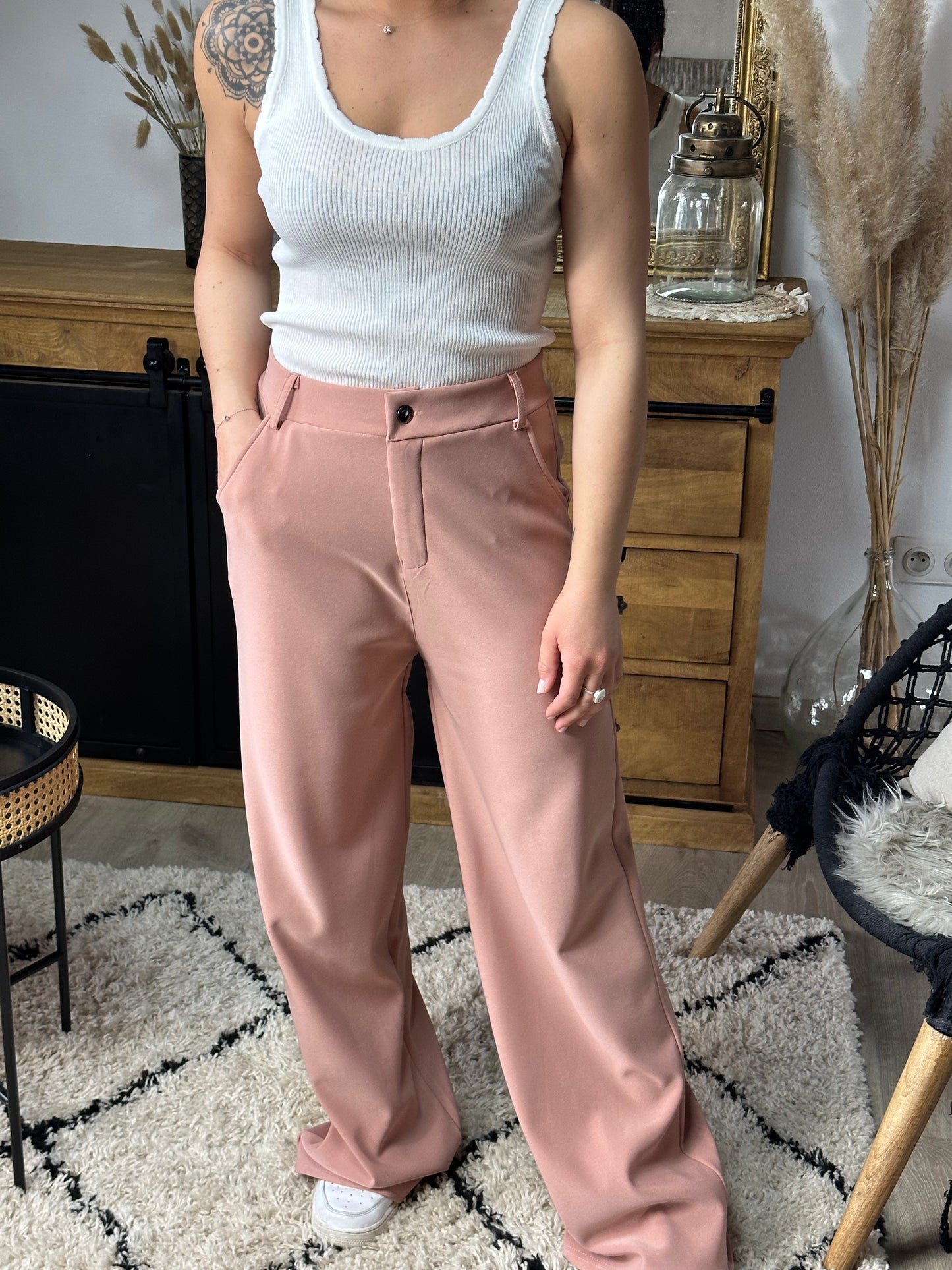 Pantalon droit Rose